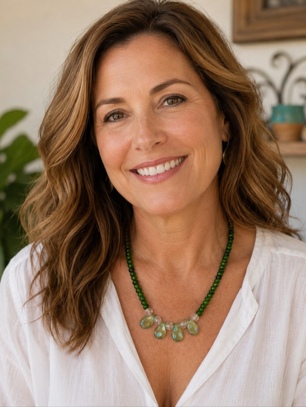 Handcrafted Green Beaded Necklace with Iridescent Teardrop Charms